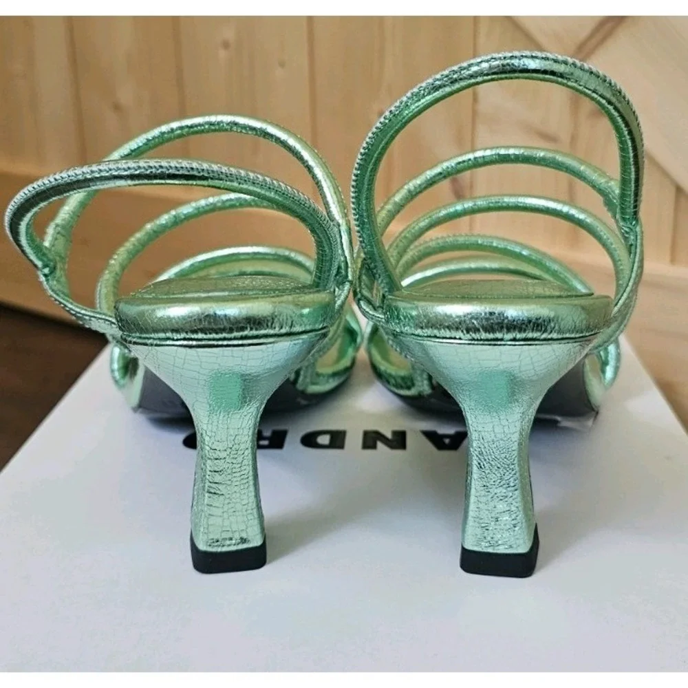 SANDRO Women's Noelis‎ Metallic Pale Green Slingback Heeled Sandals. Size 36